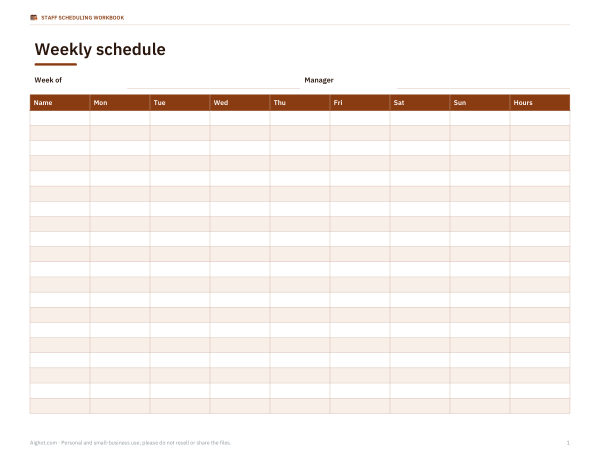 Preview of Weekly Work Schedule Printable Forms